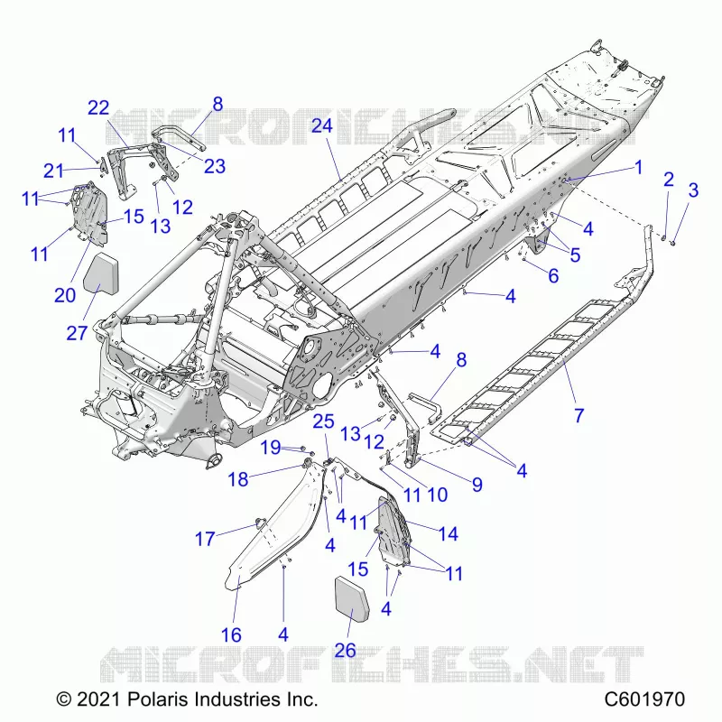 CHASSIS, PROTECTION D'EMBRAYAGE, FOOTRESTS, AND RUNNING BOARDS