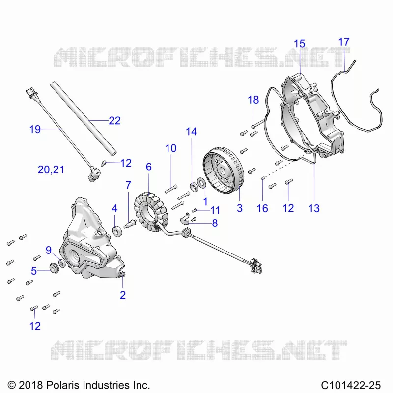 ENGINE, STATOR COVER AND VOLANT MOTEUR