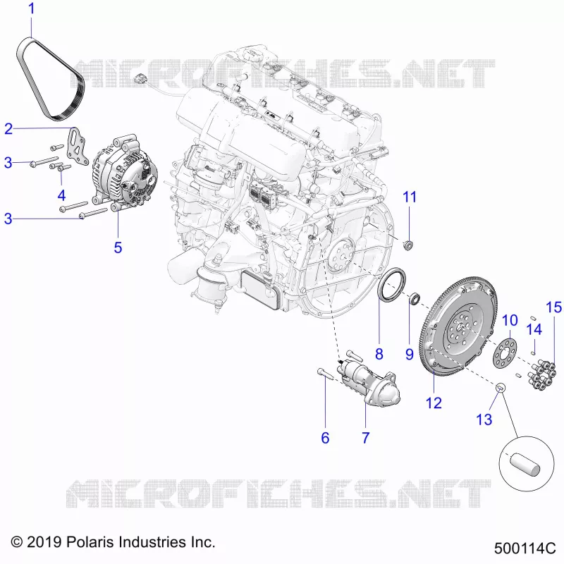 ENGINE, ALTERNATEUR, FLYWHEEL, AND STARTER