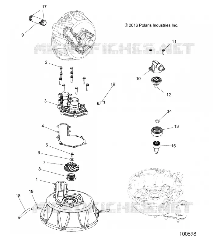 ENGINE, COOLING SYSTEM AND POMPE A EAU