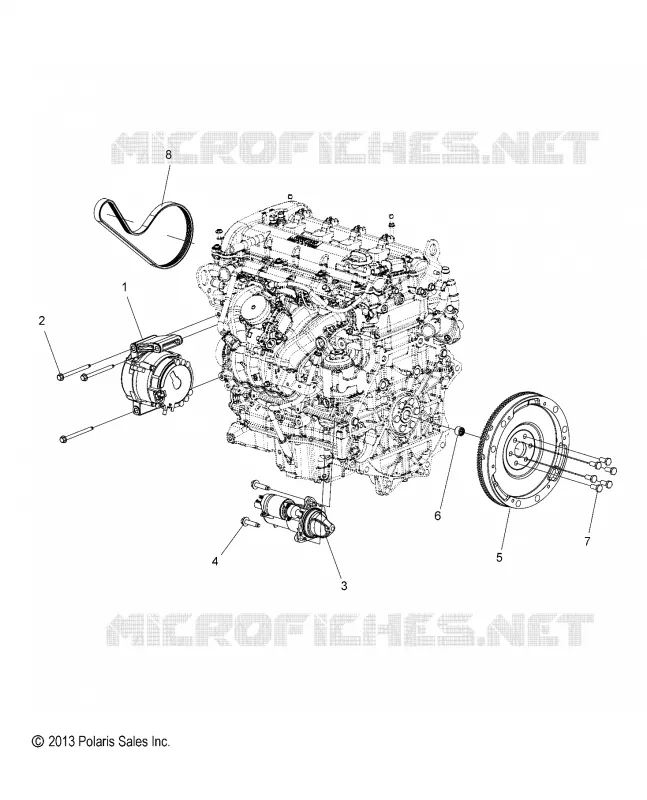 ENGINE, ALTERNATOR, VOLANT MOTEUR AND STARTER MOUNTING
