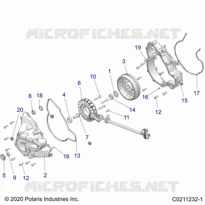 ENGINE, STATOR COVER AND FLYROUE