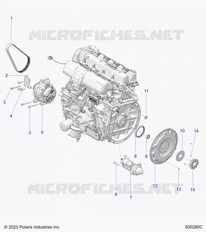 ENGINE, ALTERNATEUR, FLYWHEEL, AND STARTER