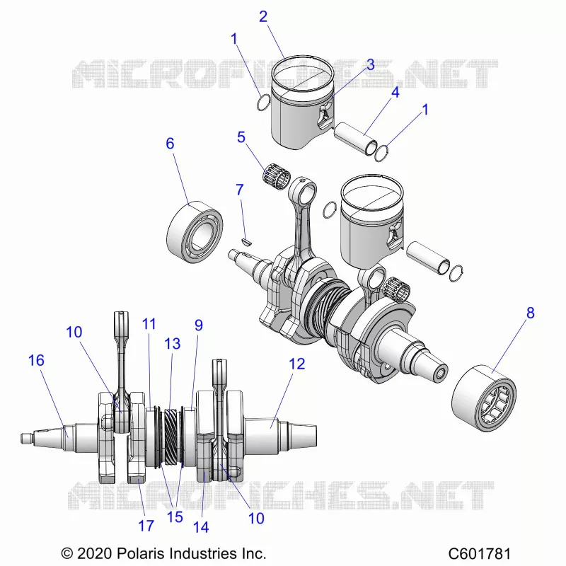 ENGINE, PISTON AND VILEBREQUIN
