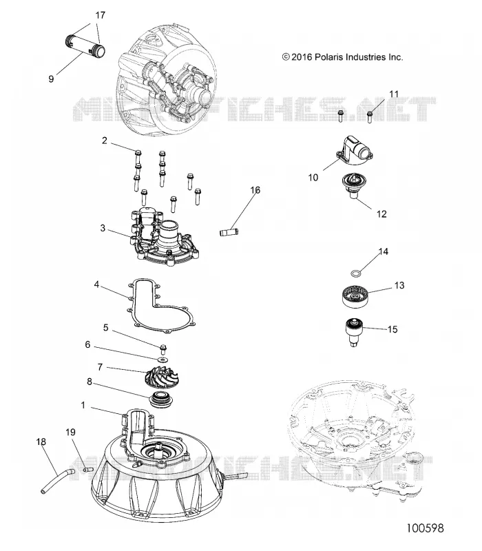 ENGINE, COOLING SYSTEM AND POMPE A EAU