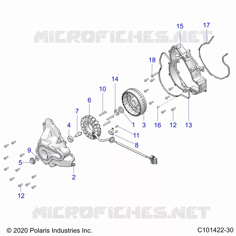 ENGINE, STATOR COVER AND FLYROUE