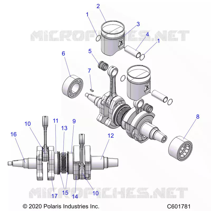 ENGINE, PISTON AND VILEBREQUIN