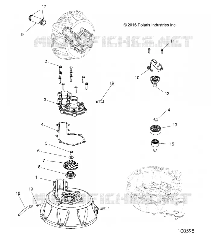 ENGINE, COOLING SYSTEM AND POMPE A EAU