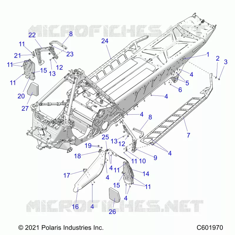 CHASSIS, PROTECTION D'EMBRAYAGE, FOOTRESTS, AND RUNNING BOARDS