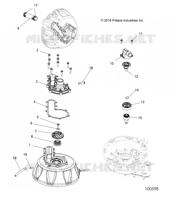 ENGINE, COOLING SYSTEM AND POMPE A EAU