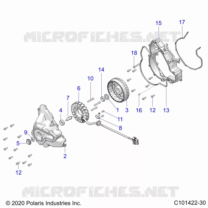 ENGINE, STATOR COVER AND FLYROUE