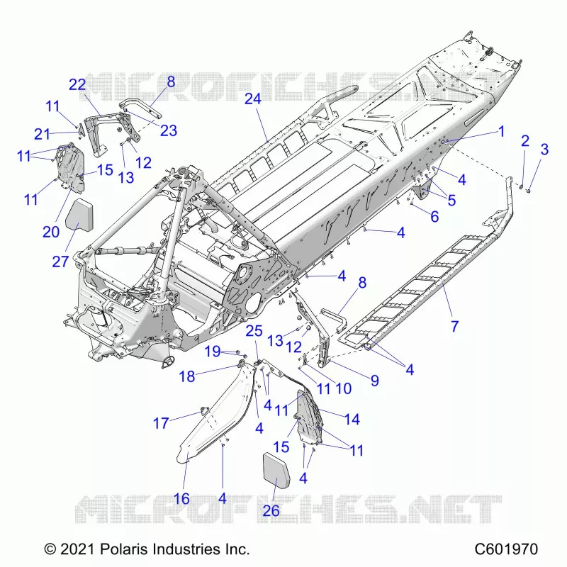 CHASSIS, PROTECTION D'EMBRAYAGE, FOOTRESTS, AND RUNNING BOARDS