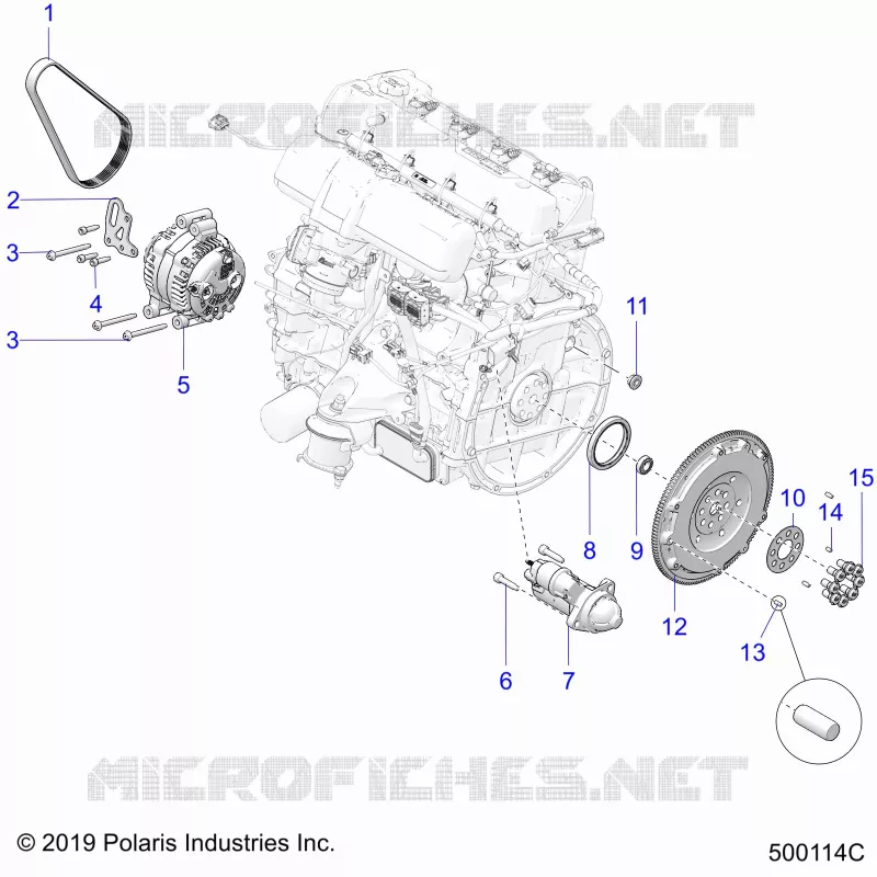 ENGINE, ALTERNATEUR, FLYWHEEL, AND STARTER