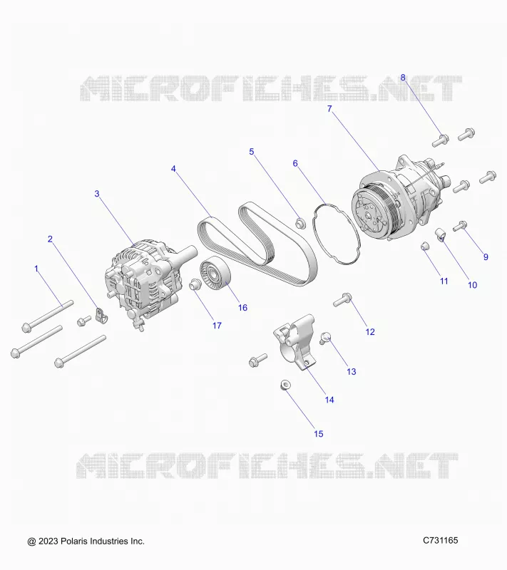 ENGINE, ALTERNATEUR AND COMPRESSOR