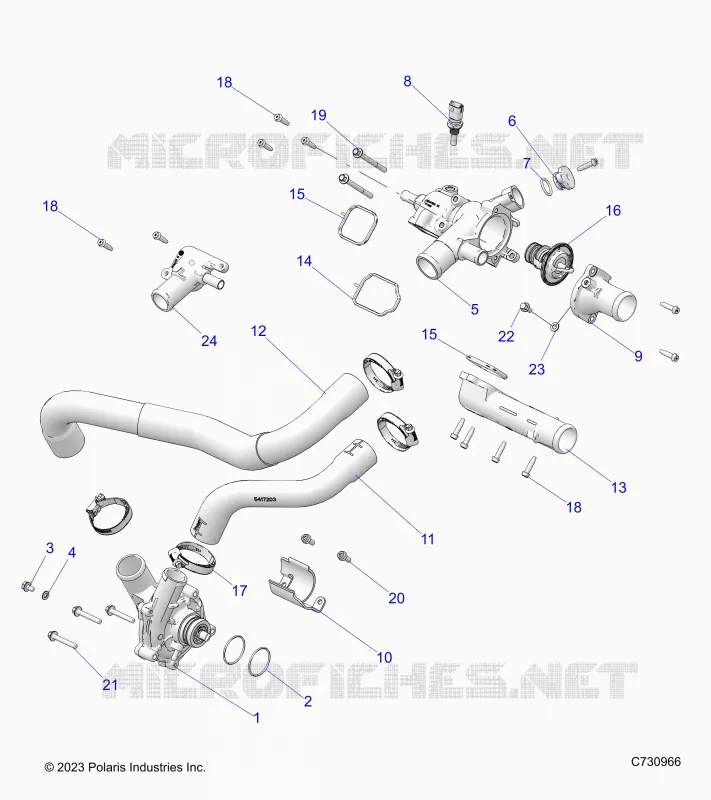 MOTEUR, COOLANT PUMP AND THERMOSTAT