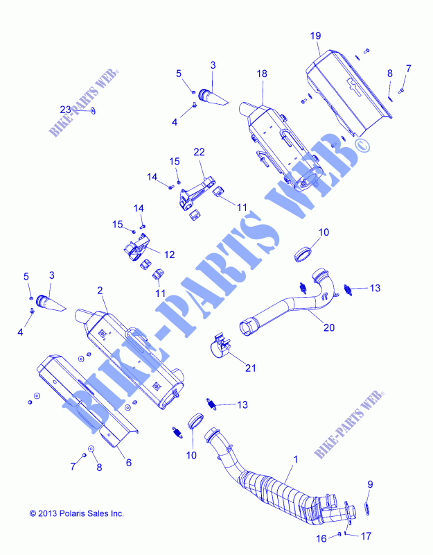 ECHAPPEMENT   A14GH9EAW (49ATVECHAPPEMENT14SCRAM) pour Polaris SCRAMBLER XP 1000 HO EPS de 2014