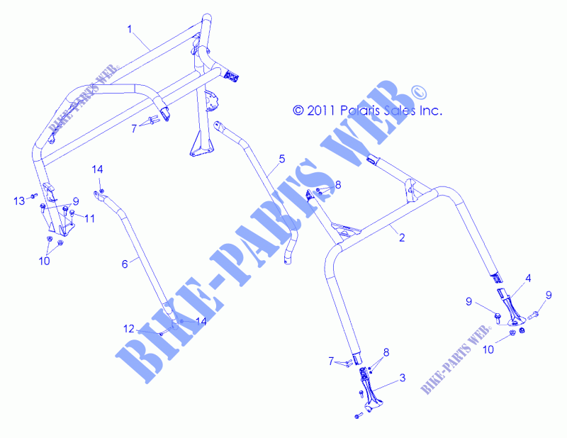 CHASSIS, CAB CADRE AND SIDE BARS   Z15VHA57AJ/E57AS/AK (49RGRCAB12RZR570) pour Polaris RZR 570 de 2015