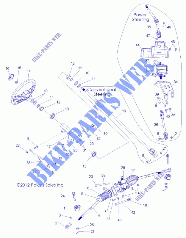 DIRECTION   Z15VHA57AJ/E57AS/AK (49RGRDIRECTION13RZR570) pour Polaris RZR 570 de 2015