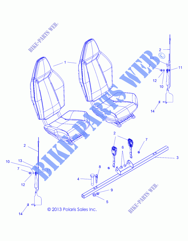 SIEGE MOUNTING and BELTS   Z14VH57AD/6EAI/6EAW (49RGRSIEGEMTG14RZR570) pour Polaris RZR 570 / EPS LE de 2014