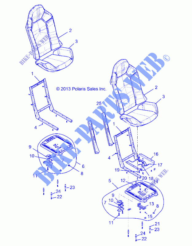 SIEGE ASM. AND SLIDER   Z146T1EAM/EAW (49RGRSIEGE1410004) pour Polaris RZR XP 4 1000 EPS de 2014