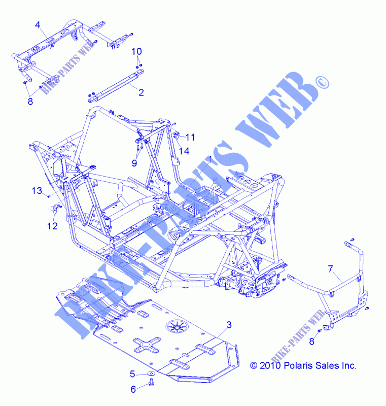 CHASSIS, CHASSIS AND SKID PLATE   R13JT9EFX (49RGRFRAME11RZR875) pour Polaris RZR XP 900 EPS INTL de 2013
