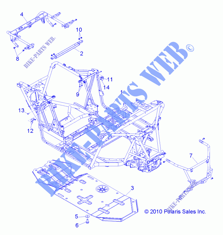 CHASSIS, CHASSIS AND SKID PLATE   R12JT9EFX (49RGRFRAME11RZR875) pour Polaris RZR XP INTL de 2012