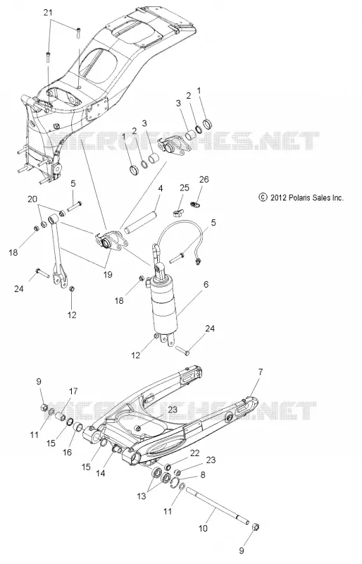 SUSPENSION ARRIERE ASM., SWING ARM AND SHOCK - V16SW36 ALL OPTIONS (49VICSUSPRR13VN) Polaris VICTORY MOTOCYCLES 1731 2016 VISION  VISION ALL OPTIONS  (R02) - V16SW36