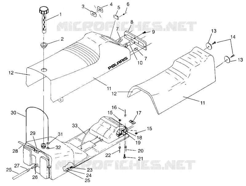 SIEGE ET RESERVOIR SPORT 0960443, SPORT TOURING 0960243 and EUROPEAN SPORT T (4932223222A009) Polaris SNOWMOBILES autre 1996 TOURING  EURO SPORT TOURING - E960243