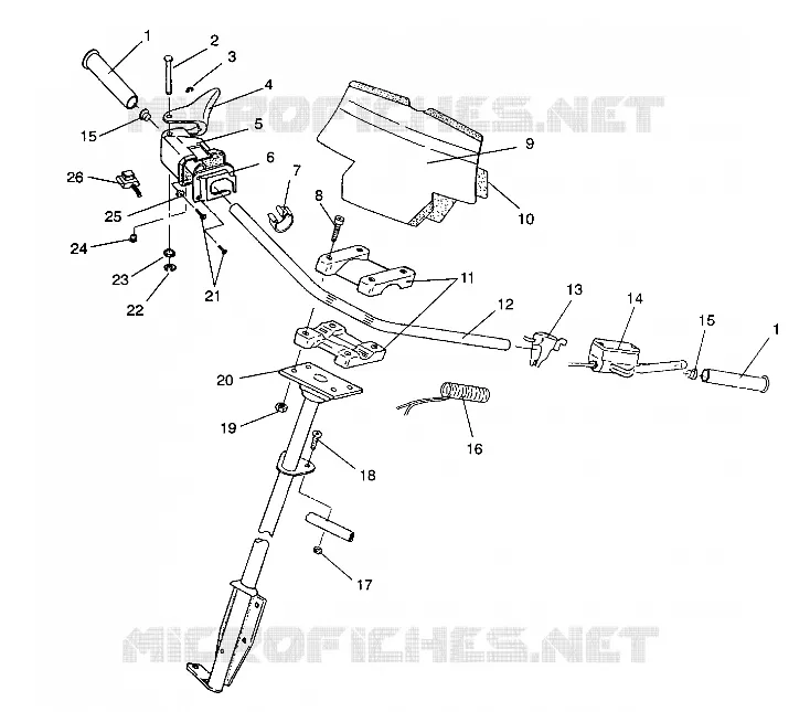 DIRECTION - GUIDON ASSEMBLY 440 / 0930760 and 440 SKS / 0930560 (4922932293014A) Polaris SNOWMOBILES 440 1993 SKS  440 SKS - 0930560