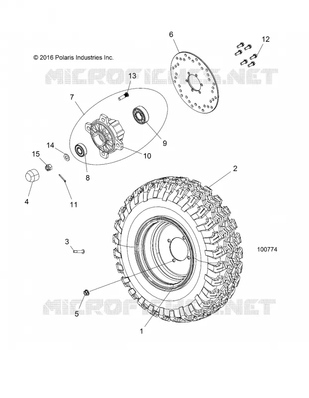 ROUES, FRONT TIRE AND BRAKE DISC - A18HAA15N7 (100774) Polaris ACE 150 2018 ACE 150 MD  ACE 150 MD