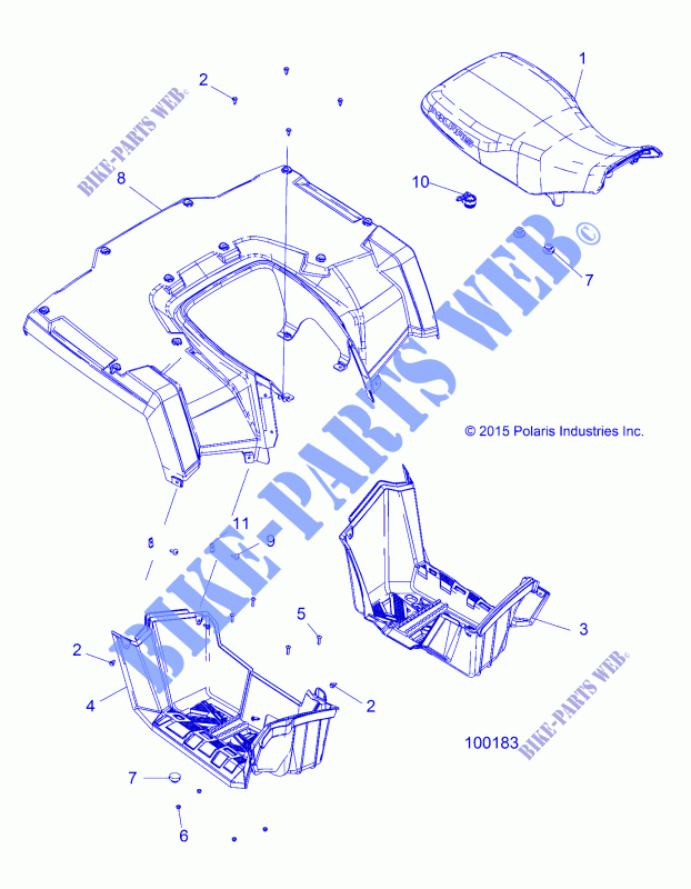CARROSSERIE ARRIERE CAB, SEAT AND FOOTWELLS   A18SES57C1/C2/C5/C7/E1/E5/E7/T57C1/C7/E1/E7 (100183) pour Polaris SPORTSMAN 570 EPS TRACTOR de 2018