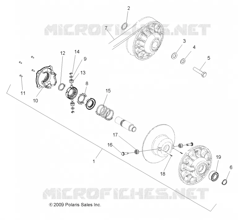 SYSTÈME DE TRANSMISSION, SECONDARY CLUTCH - A09MN50AN/AX (49ATVCLUTCHDRIVEN08SPX25) Polaris SPORTSMAN 500 2009 SPORTSMAN 500 EFI  SPORTSMAN 500 EFI - A09MN50AN/AX