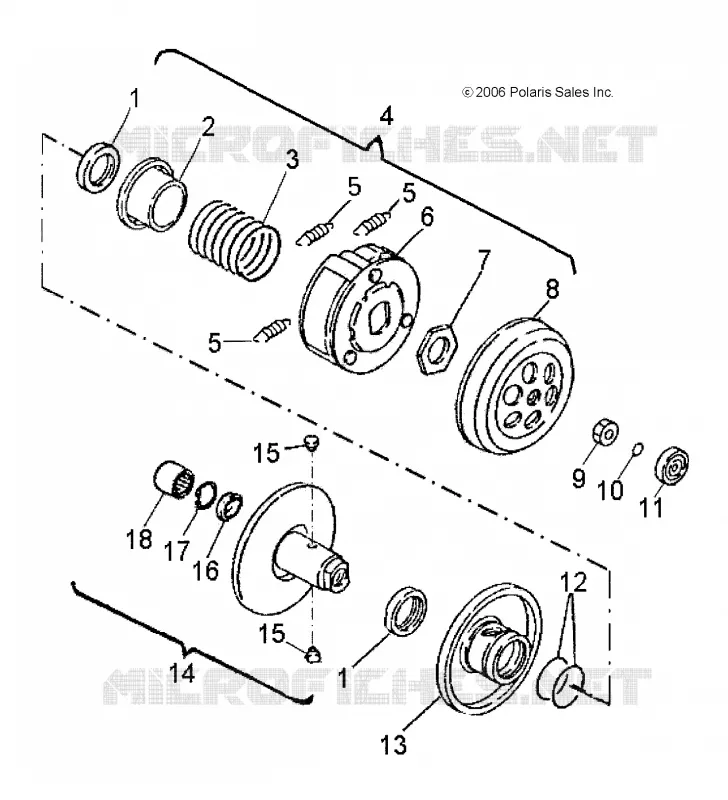 SYSTÈME DE TRANSMISSION, SECONDARY CLUTCH - A08FA09AA/AB/AC (49ATVSECONDARY07OTLW90) Polaris SPORTSMAN 90 2008 SPORTSMAN 90  SPORTSMAN 90