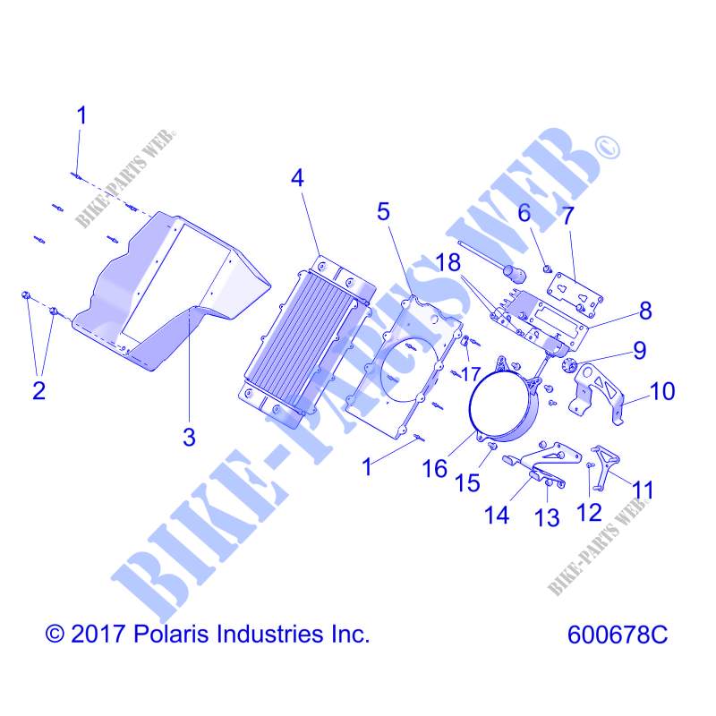 ENGINE, REFROIDISSEMENT SYSTEM, RADIATOR/SHROUD   S18FJB8/FJE8/FJP8 ALL OPTIONS (600678C) pour Polaris TITAN SP / ADVENTURE de 2018