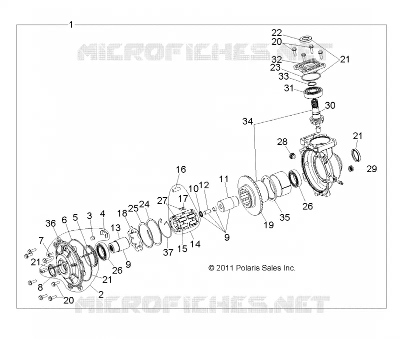 SYSTEME DE TRANSMISSION, FRONT GEARCASE INTERNALS - R20MAAE4G8/G9 (49RGRTRANSINTL1332990) Polaris RANGER ELECTRIC 2020 RANGER EV  RANGER EV