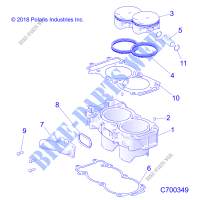 CYLINDRE AND PISTON   R19RSW99AS/A9/AD/BS/B9/BD (C70349) pour Polaris RANGER 1000 CREW NORTHSTAR RIDE COMMAND 49/50S de 2019