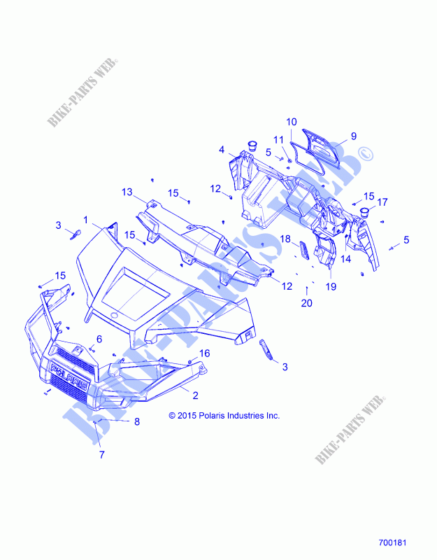 CAPOT, DASH AND GRILL   R18RM250B1 (700181) pour Polaris RANGER 500 2WD HDPE de 2018