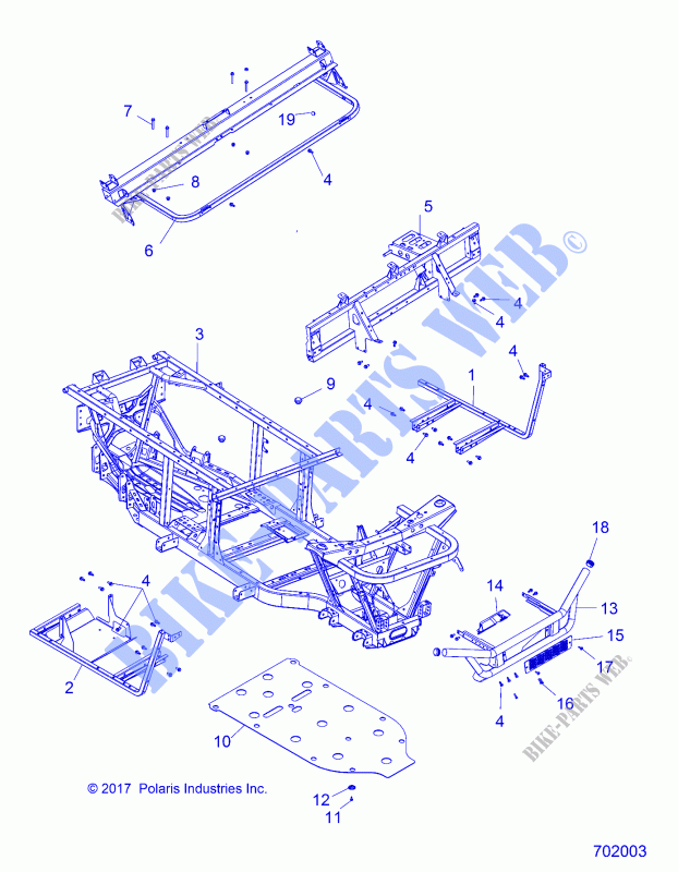 CHASSIS, FRAME AND FRONT BUMPER   R18RM250B1 (702003) pour Polaris RANGER 500 2WD HDPE de 2018