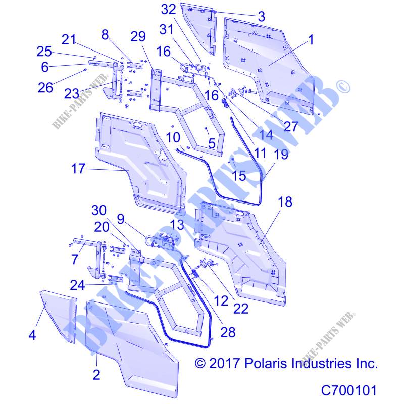 PORTES, REAR   R18RHE99NK (C700101) pour Polaris 	GENERAL 4 SEAT 1000 EPS MD de 2018