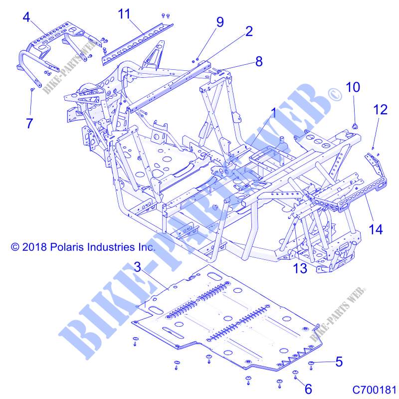 CHASSIS, CHASSIS AND SKID PLATE   Z20CHA57A2/E57AM (C700181) pour Polaris RZR 570 de 2020