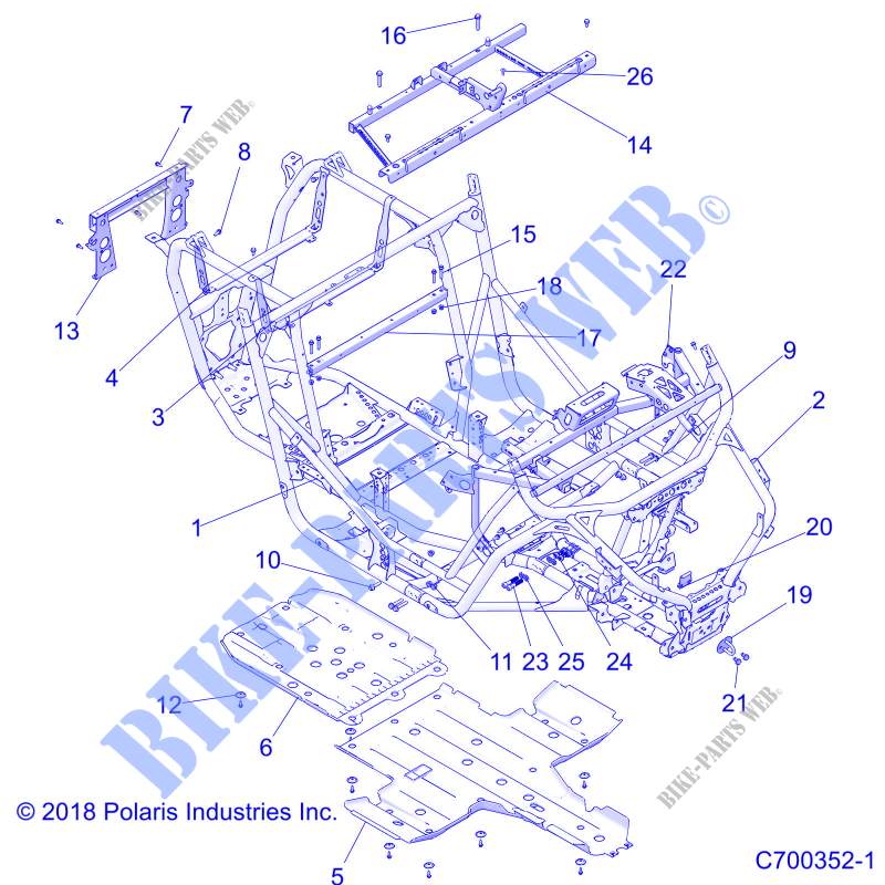 CHASSIS, CHASSIS AND SKID PLATES   Z19VEL92AK/BK/AR/BR/LR/AM/BM (C700352 1) pour Polaris RZR XP TURBO S de 2019      
