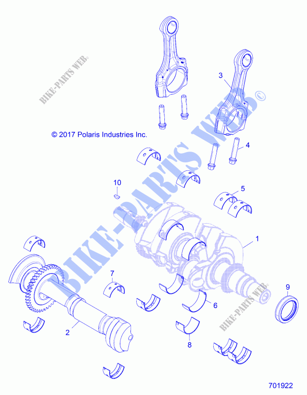 ENGINE, VILEBREQUIN AND BEARINGS   Z19VPL92AK/BK/AR/BR/AM/BM (701922) pour Polaris RZR XP 4 TURBO S de 2019