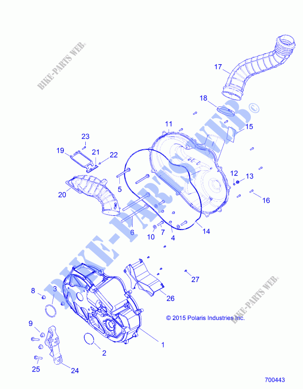 DRIVE TRAIN, COUVERCLE D'EMBRAYAGE AND DUCTING   Z16VDE92AE/AH/AV/AS/AW/N8 (700443) pour Polaris RZR XP TURBO de 2016      