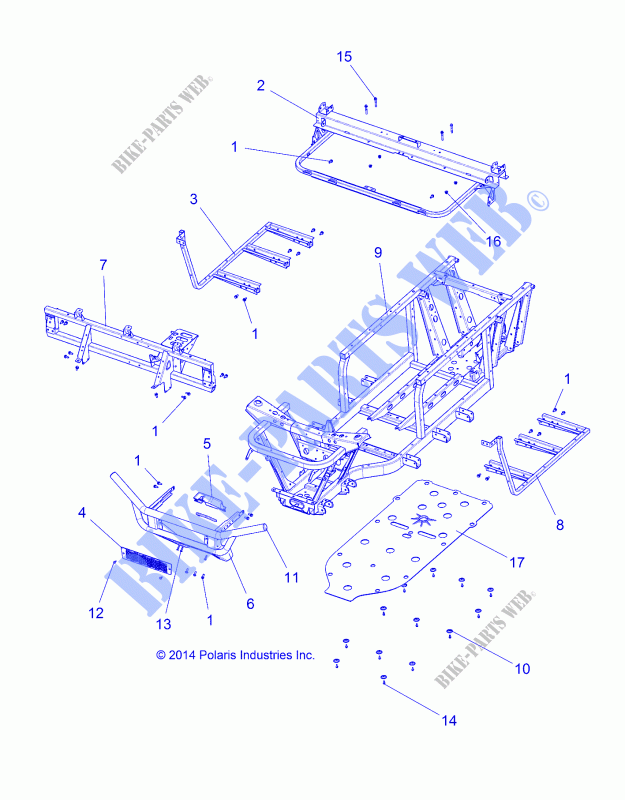 CHASSIS, CADRE AND FRONT BUMPER   R21MAAE4F4/F9 (49RGRCADRE15EV2) pour Polaris RANGER EV MD de 2021