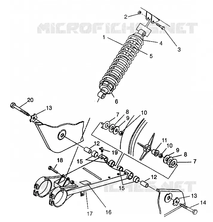 BRAS OSCILLANT ET AMORTISSEUR ARRIERE Magnum 6X6 - W968744 and Magnum 6X6 Swedish - S968 (4936073607C007) Polaris ATV autre 1996 MAGNUM 6X6  MAGNUM 6X6 - W968744