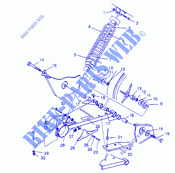 BRAS OSCILLANT ET AMORTISSEUR ARRIERE Trail Blazer W957221 (4930363036B009) pour Polaris TRAIL BLAZER de 1995