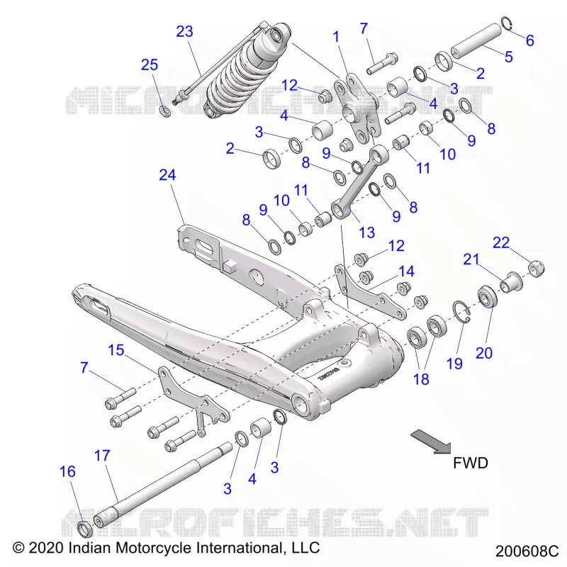 SUSPENSION ARRIERE ASM., SWING ARM AND SHOCK - N21TCEBB ALL OPTIONS (200608C) Polaris INDIAN MOTORCYCLE 1900 2021 CHIEFTAIN ELITE  CHIEFTAIN ELITE