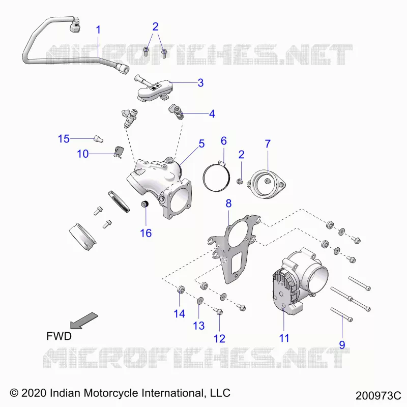 SYSTÃˆME D'ALIMENTATION, FUEL CLAM SHELL/THROTTLE BODY - N21TCEBB ALL OPTIONS (200973C) Polaris INDIAN MOTORCYCLE 1900 2021 CHIEFTAIN ELITE  CHIEFTAIN ELITE