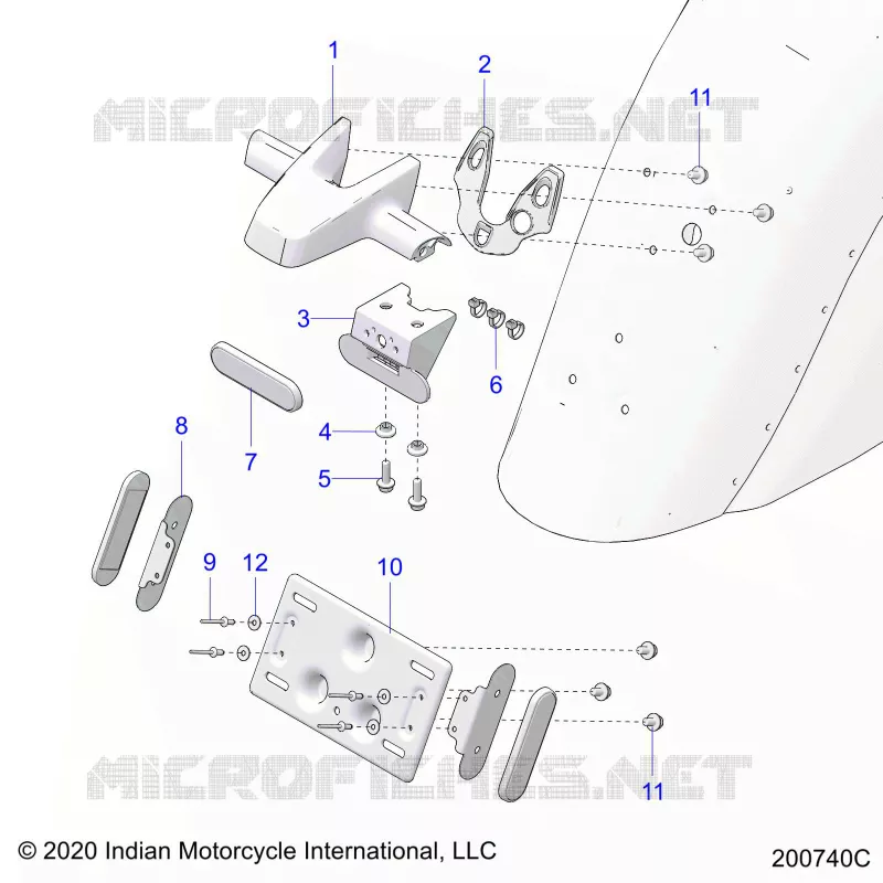 SUPPORT PLAQUE D'IMMATRICULATION/REAR LIGHT HOUSING - N20TCABB ALL OPTIONS (200740C) Polaris INDIAN MOTORCYCLE 1900 2020 CHIEFTAIN LIMITED  CHIEFTAIN LIMITED