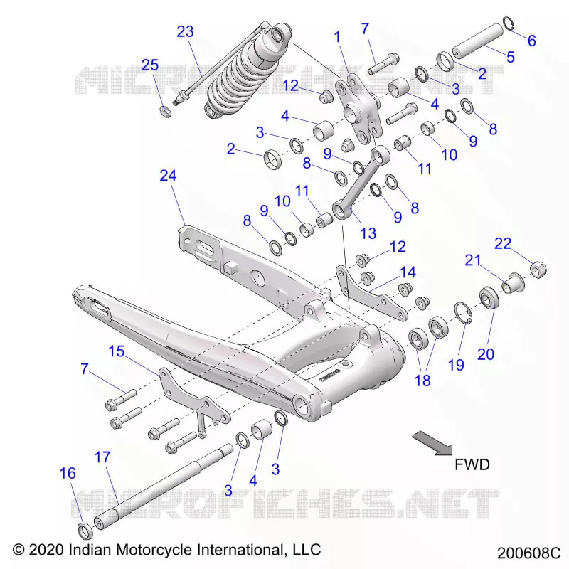 SUSPENSION ARRIERE ASM., SWING ARM AND SHOCK - N20TCABB ALL OPTIONS (200608C) Polaris INDIAN MOTORCYCLE 1900 2020 CHIEFTAIN LIMITED  CHIEFTAIN LIMITED